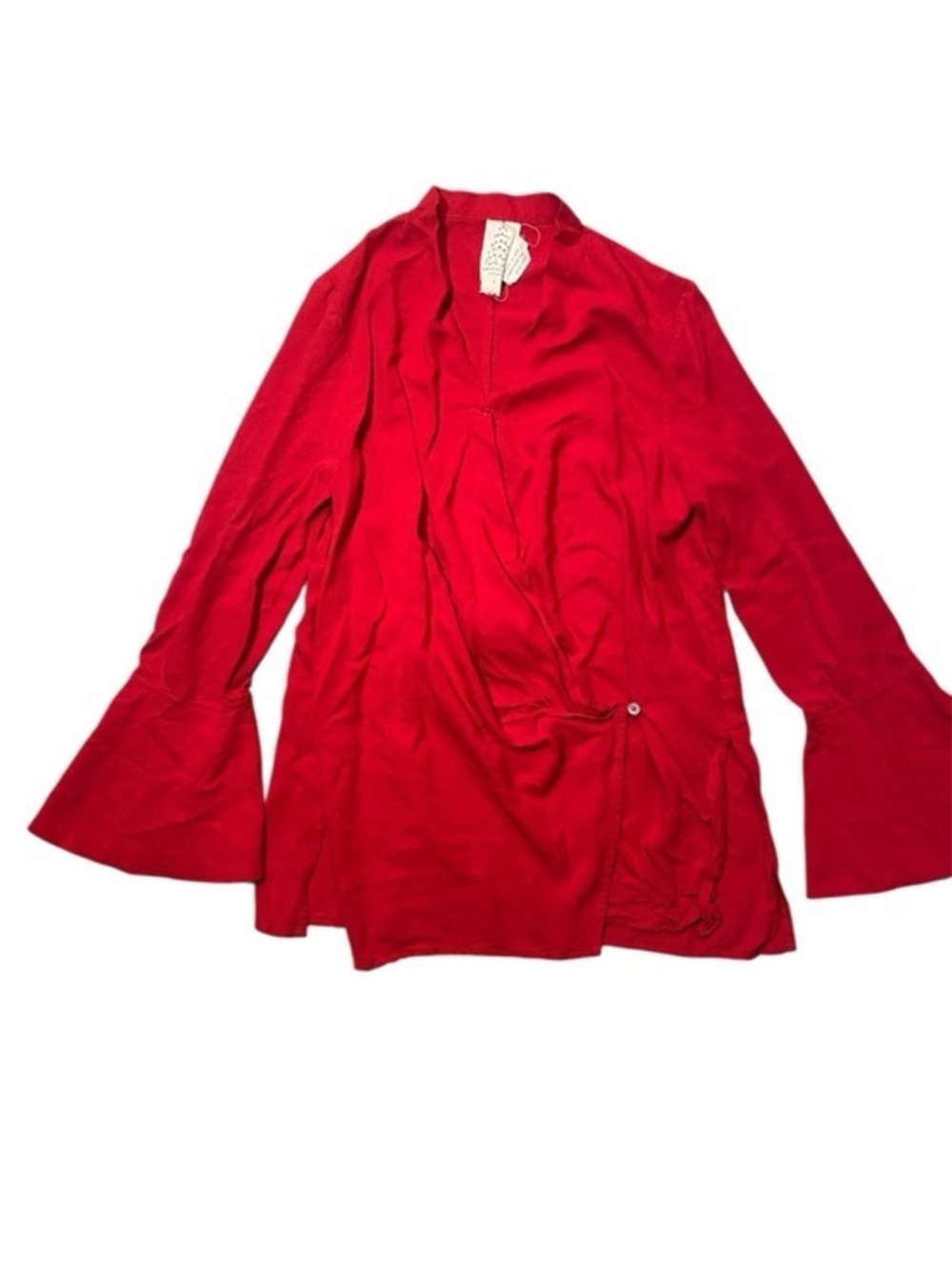 Free People Red Bell-Sleeve Wrap Blouse